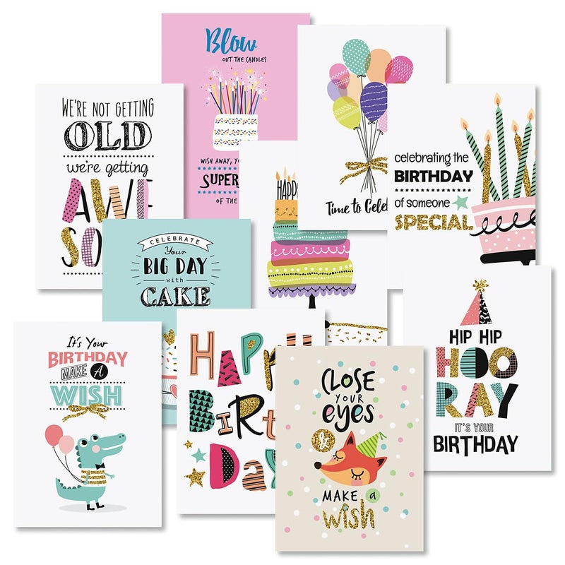 Current Simple Wishes Happy Birthday Greeting Card Set - Value Pack of 20 Cards With White Envelopes, 10 Designs, Large 5" x 7" Assortment - Image 1